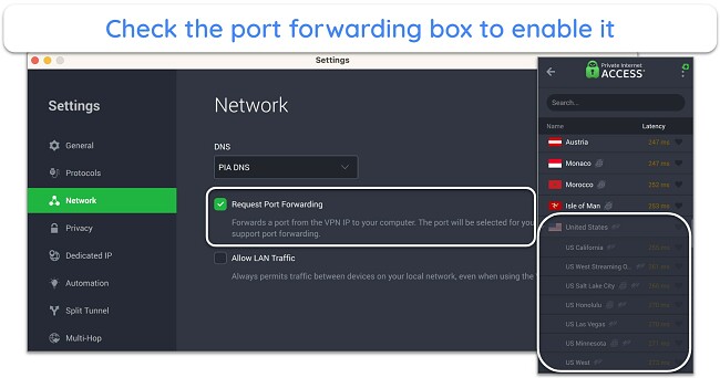 Port forwarding is easy in PIA