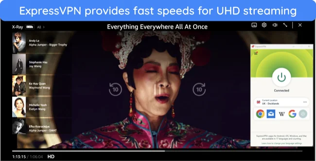 Screenshot of Everything Everywhere All At Once streaming on Amazon Prime Video using ExpressVPN's UK server