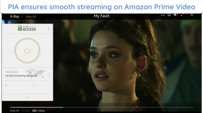 Screenshot of My Fault streaming in HD using PIA's optimized server in the US
