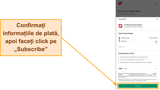 Captură de ecran a confirmării finale a înscrierii pe Google Play, cu butonul Abonare evidențiat.
