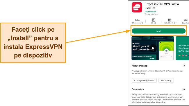 Captură de ecran cu ExpressVPN pe Google Play