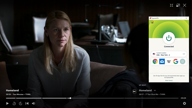 Screenshot of ExpressVPN unblocking Homeland
