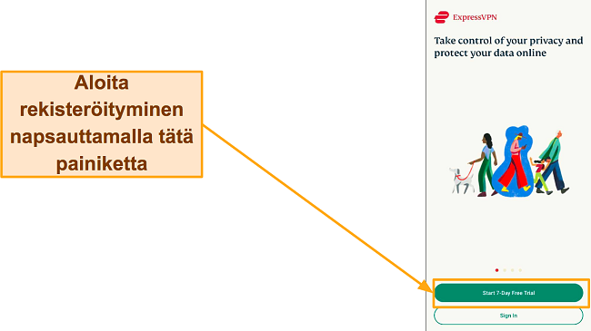 Kuvakaappaus ExpressVPN-sisäänkirjautumissivusta, jossa korostus 