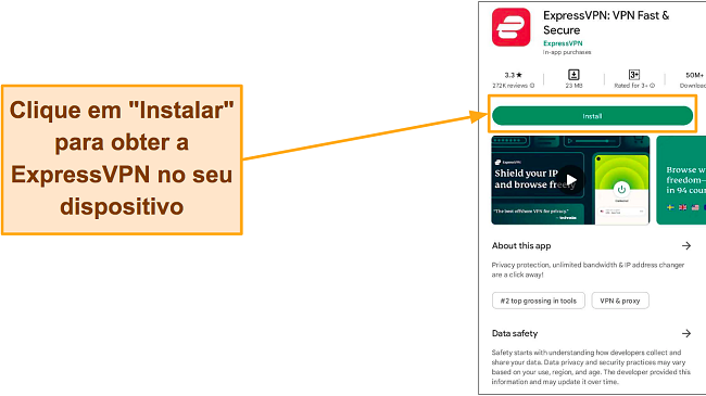 Captura de tela do ExpressVPN no Google Play
