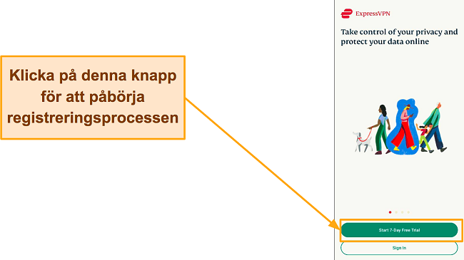 Skärmdump av ExpressVPN-inloggningssidan, med 