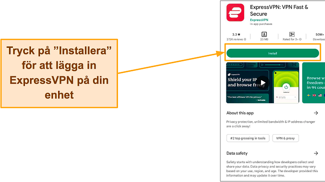 Skärmdump av ExpressVPN på Google Play
