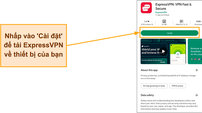 Ảnh chụp màn hình của ExpressVPN trên Google Play