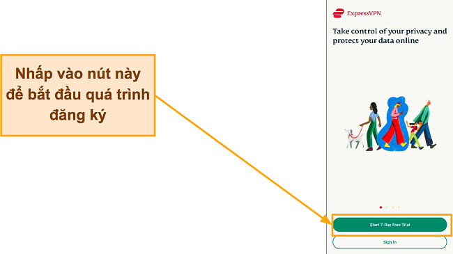Ảnh chụp màn hình của trang đăng nhập ExpressVPN, với phần nổi bật 