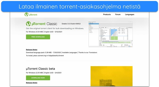 Kuvakaappaus uTorrent-lataussivusta