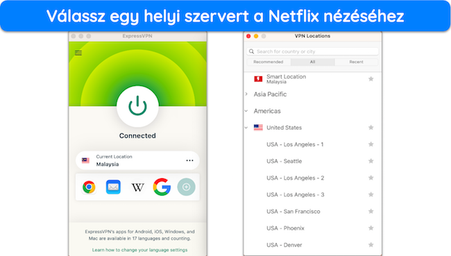 Képernyőkép az ExpressVPN alkalmazásról