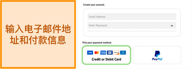 桌面版 IPVanish 注册表单的屏幕截图