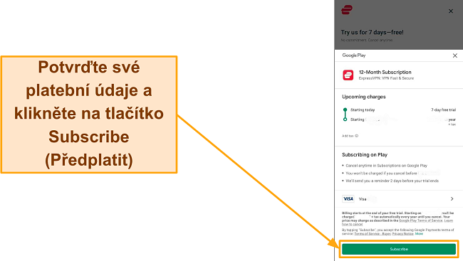 Sn&iacute;mek obrazovky posledn&iacute;ho potvrzen&iacute; registrace na Google Play se zv&yacute;razněn&yacute;m tlač&iacute;tkem Přihl&aacute;sit se k odběru.