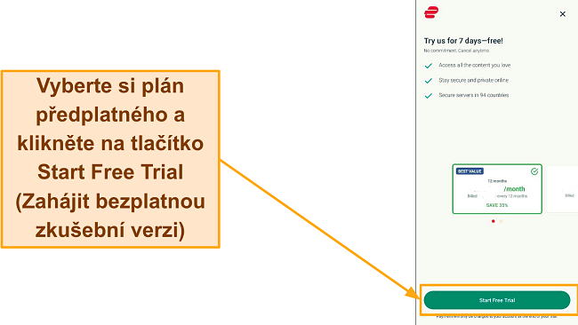 Sn&iacute;mek obrazovky str&aacute;nky v&yacute;běru pl&aacute;nu se zv&yacute;razněn&yacute;m tlač&iacute;tkem 