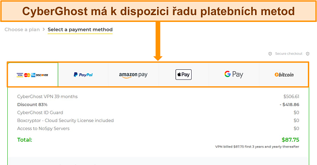 Z&iacute;skejte bezplatnou zku&scaron;ebn&iacute; verzi CyberGhost vyberte způsob platby