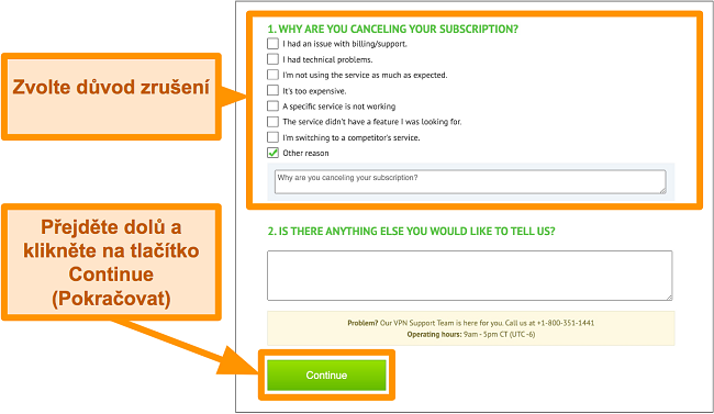 Sn&iacute;mek obrazovky důvodu zru&scaron;en&iacute; IPVanish na plo&scaron;e