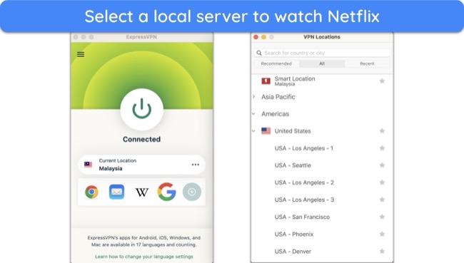 Screenshot of ExpressVPN app