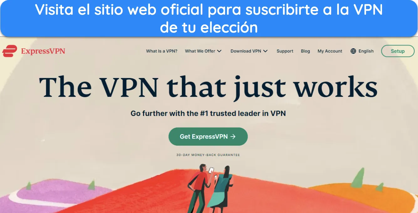 Captura de pantalla de la página de inicio del sitio web de ExpressVPN.