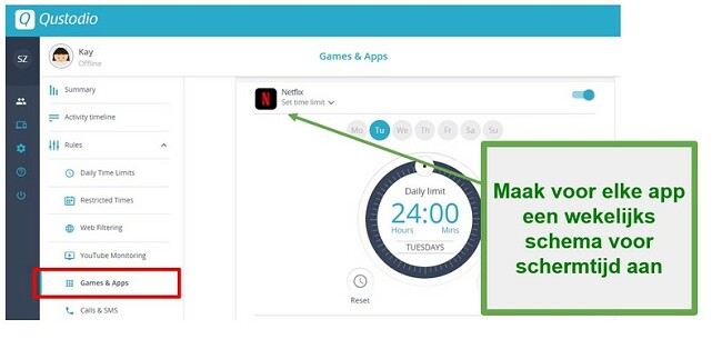 Qustodio heeft limieten gesteld aan apps