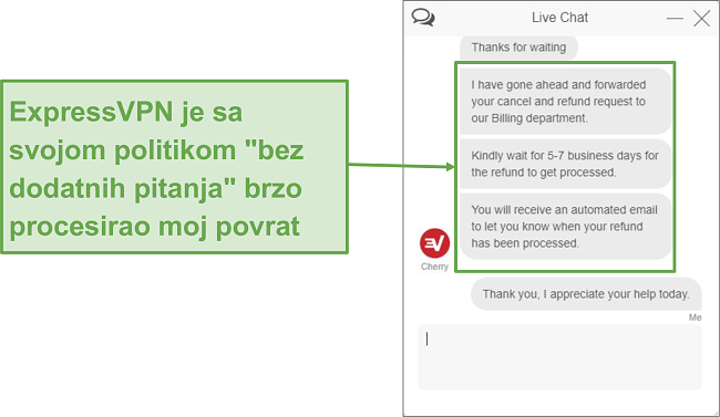 Snimak ekrana za ExpressVPN povrat uživo se obrađuje