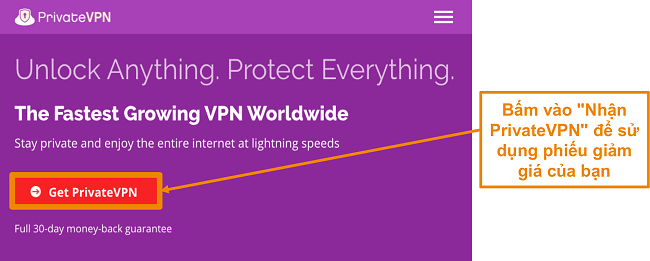 Ảnh chụp màn hình chính của PrivateVPN với