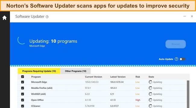 Norton software updater screenshot