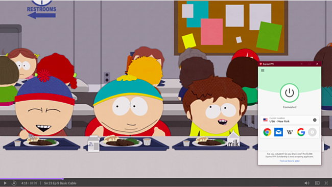 Capture d'écran d'ExpressVPN débloquant South Park sur HBO Max