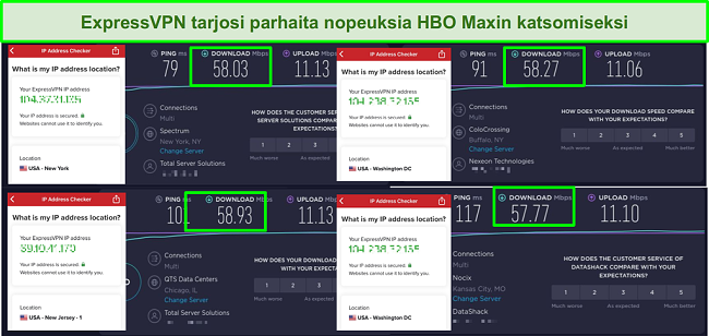 Kuvakaappaus ExpressVPN-nopeustesteistä