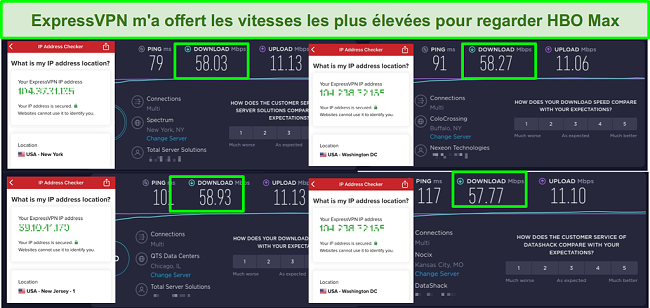 Capture d'écran des tests de vitesse ExpressVPN