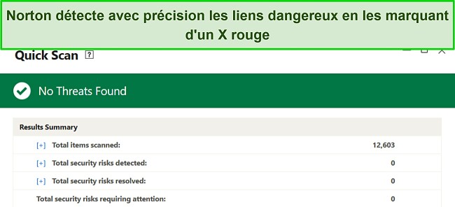 Capture d'écran de l'extension de navigateur Safe Search de Norton détectant avec précision les URL sûres et non sûres