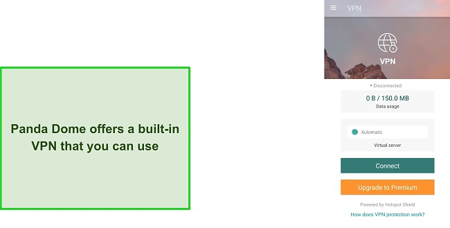 Screenshot of Panda Dome's built-in VPN