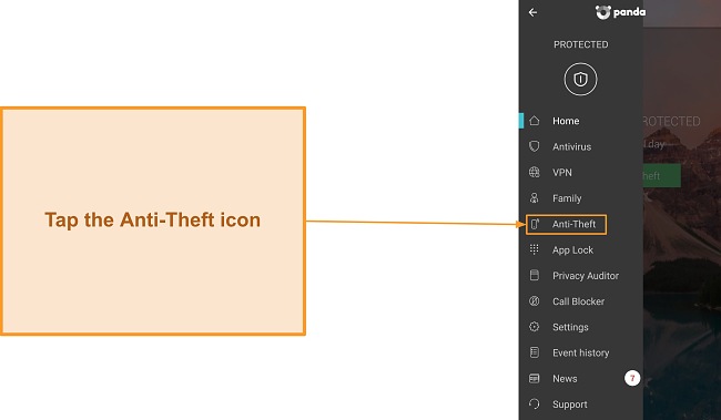 Anti-Theft feature in Panda Dome's Android app