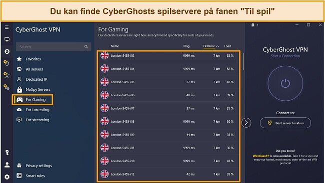 Skærmbillede af CyberGhosts spilservere