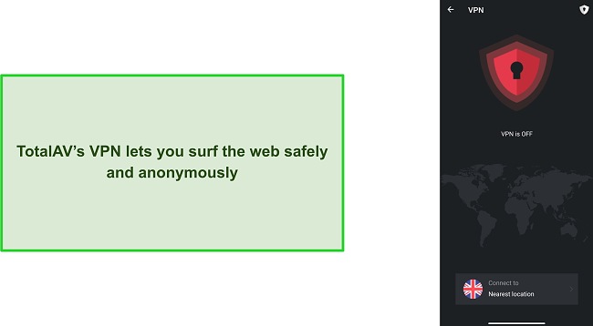 Screenshot of TotalAV's VPN on Android