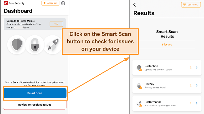 Screenshot of Avira smart scan result page