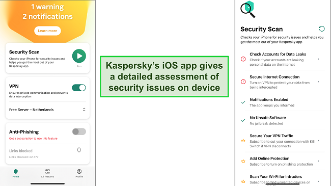 Screenshot of Kaspersky's Security scan page