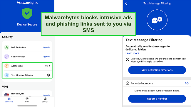 Screenshot of Malwarebytes iOS app interface