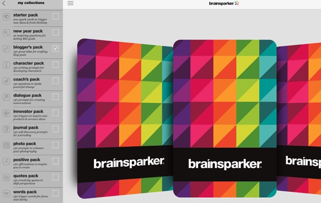 Screenshot of the Brainsparker Creativity Cards app.
