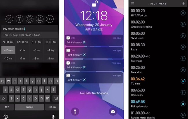 Screenshot of the Due app.