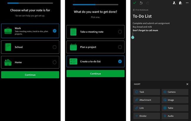 Screenshot of the Evernote app.