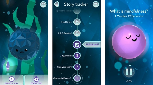 Screenshots of the Mindful Powers app.