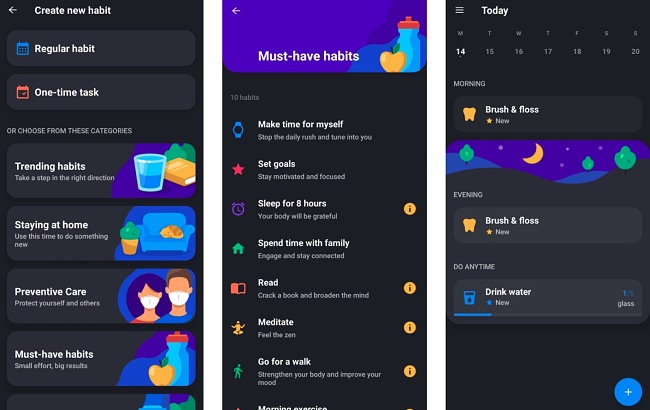 Screenshots of the Productive Habit Tracker app.