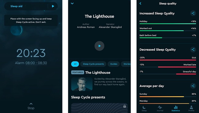 Screenshots of the Sleep Cycle app.