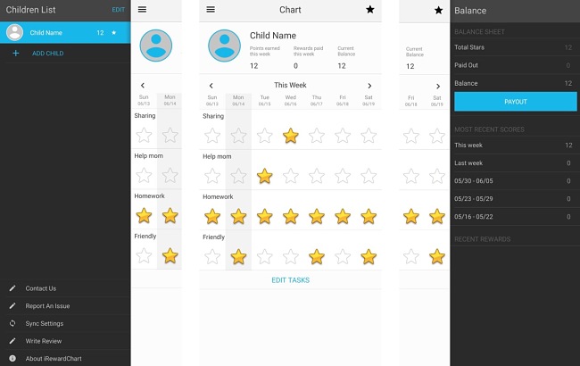 Screenshots of the iReward Chart app.