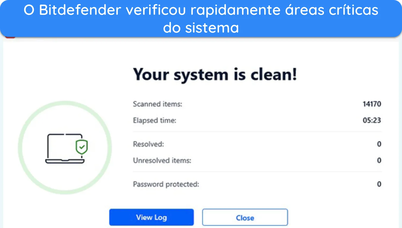 Captura de tela mostrando os resultados do Quick Scan do Bitdefender.