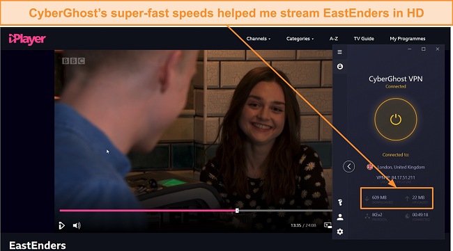 Screenshot of Eastenders on BBC iPlayer using CyberGhost.