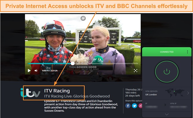 Screenshot of ITV Racing using Private Internet Access