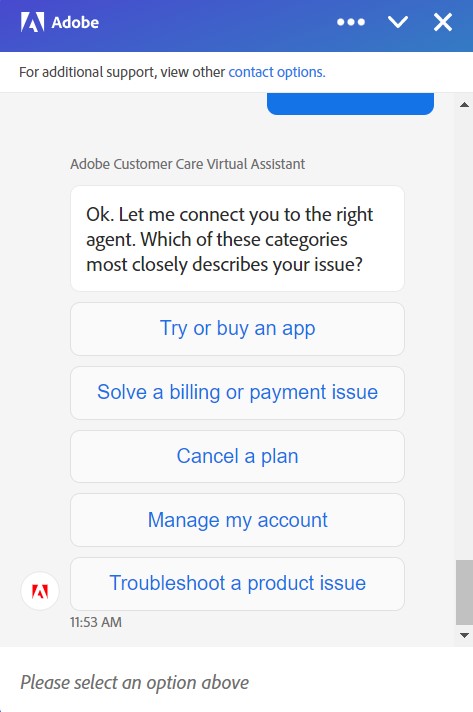 Chatbot will connect you to a live agent