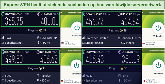 Voorbeelden van Express VPN-snelheidstest op wereldwijde servers