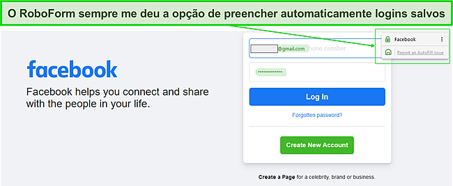 Recurso de preenchimento automático do RoboForm funcionando.
