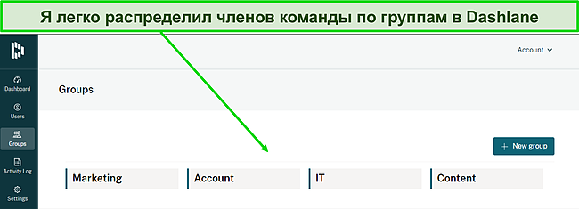 Скриншот панели инструментов Dashlane Groups.